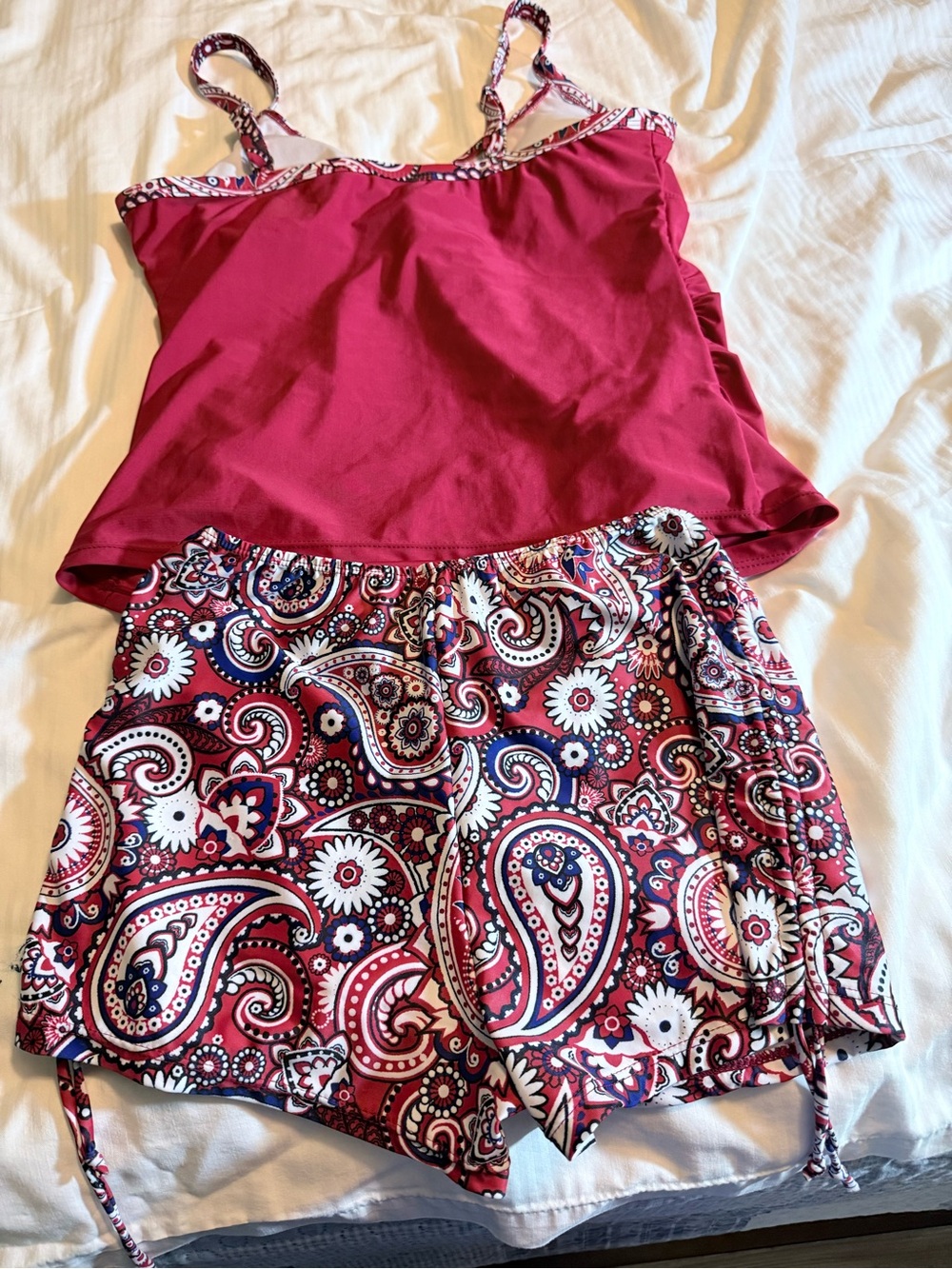 Red Paisley Tank & Shorts Swim Suit